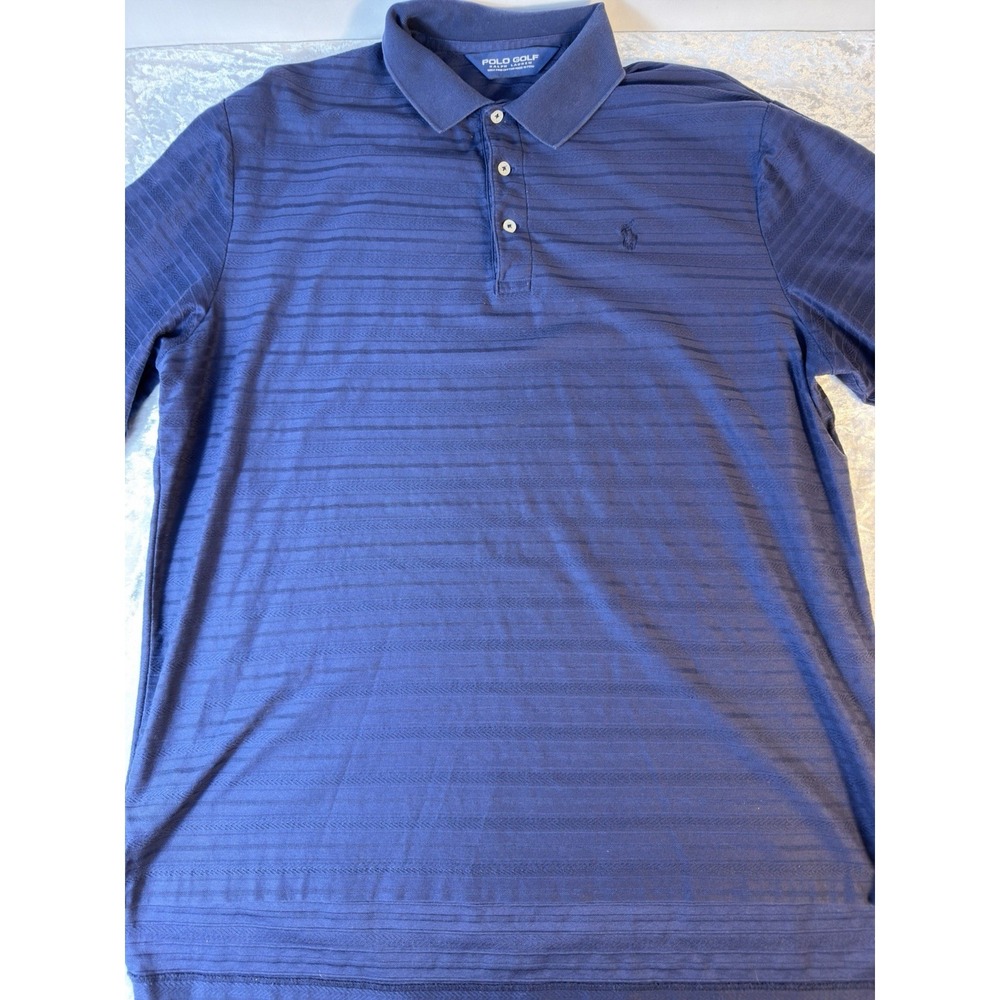 Polo‎ Golf Ralph Lauren Polo Shirt Mens Large Blue Textured Striped Cotton